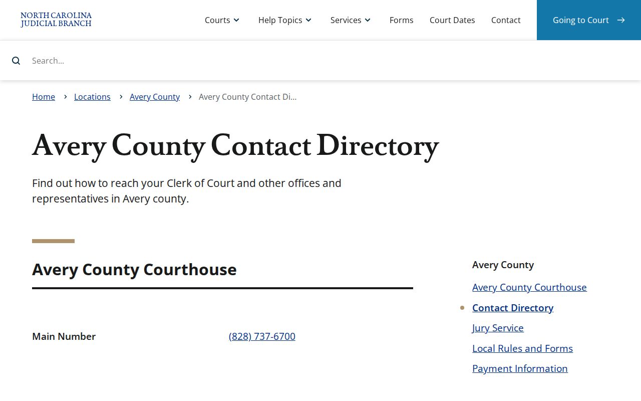 Avery County court contacts for following an arrest record
