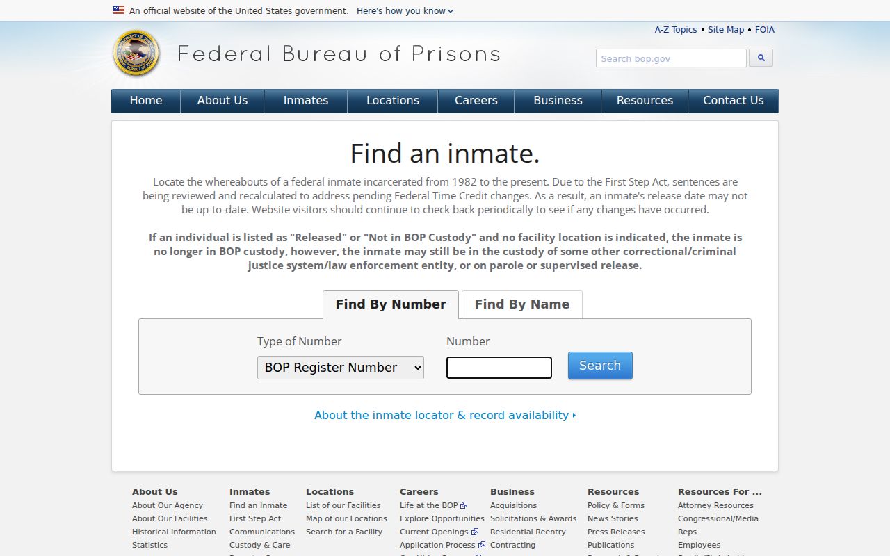 Avery County federal criminal custody search through the BOP locator