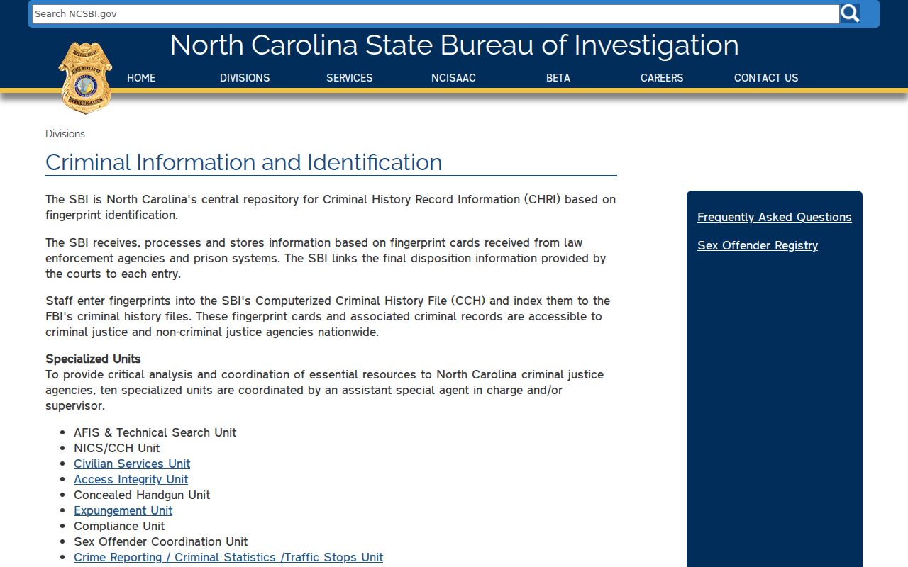 Avery County criminal history SBI repository information
